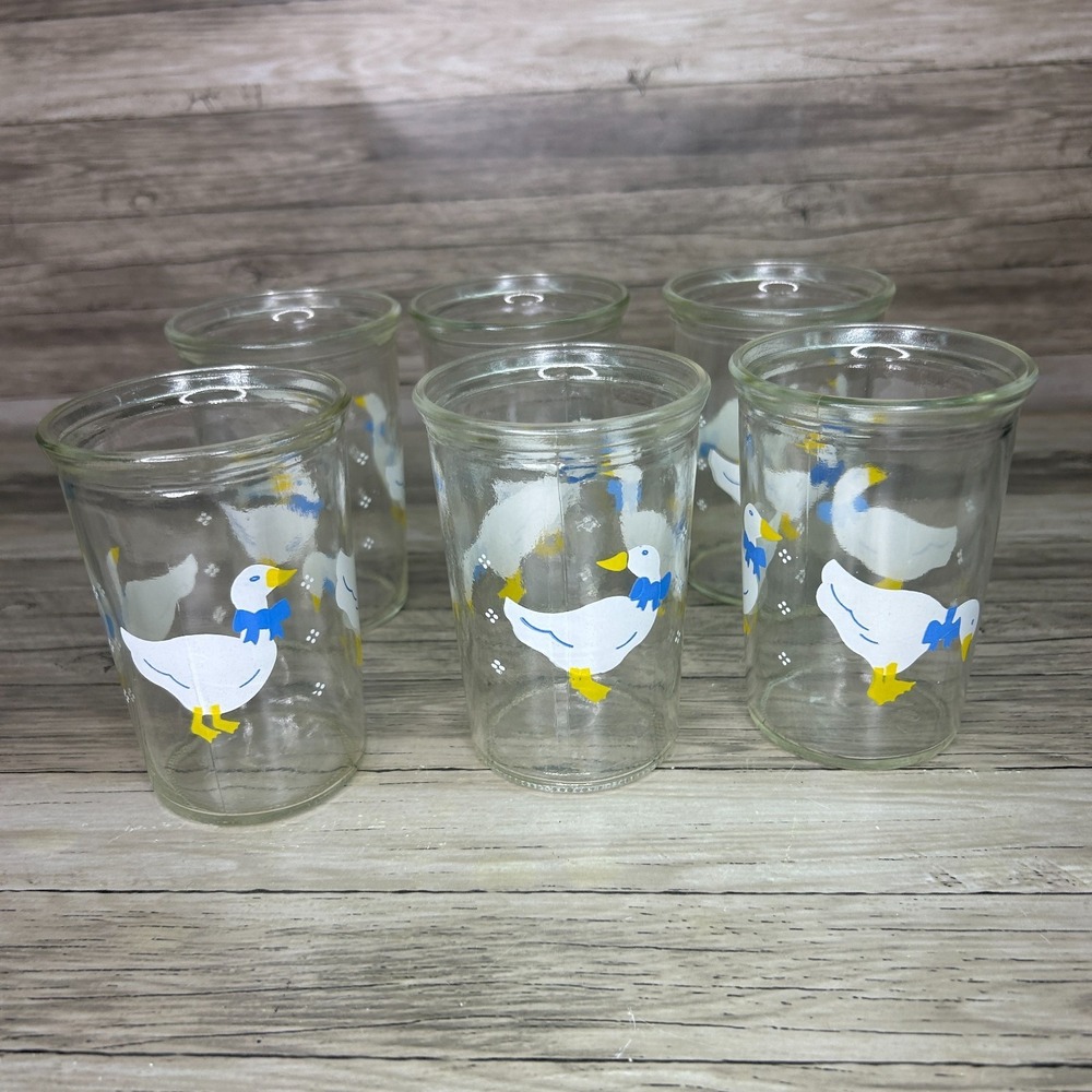 Vintage Geese Glasses Jelly Jars Country Goose Bow Cottage Rustic Grandma